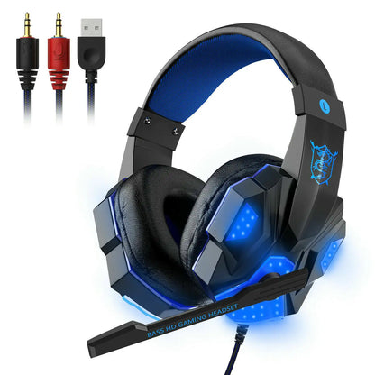 3.5mm Gaming Headset Mic LED Headphones Stereo Bass Surround For PC PS4 Xbox One