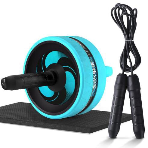 2-in-1 Ab Roller and Jump Rope Set with Mat - Noiseless Abdominal Wheel for Arm, Waist, Leg Exercises and Gym Fitness